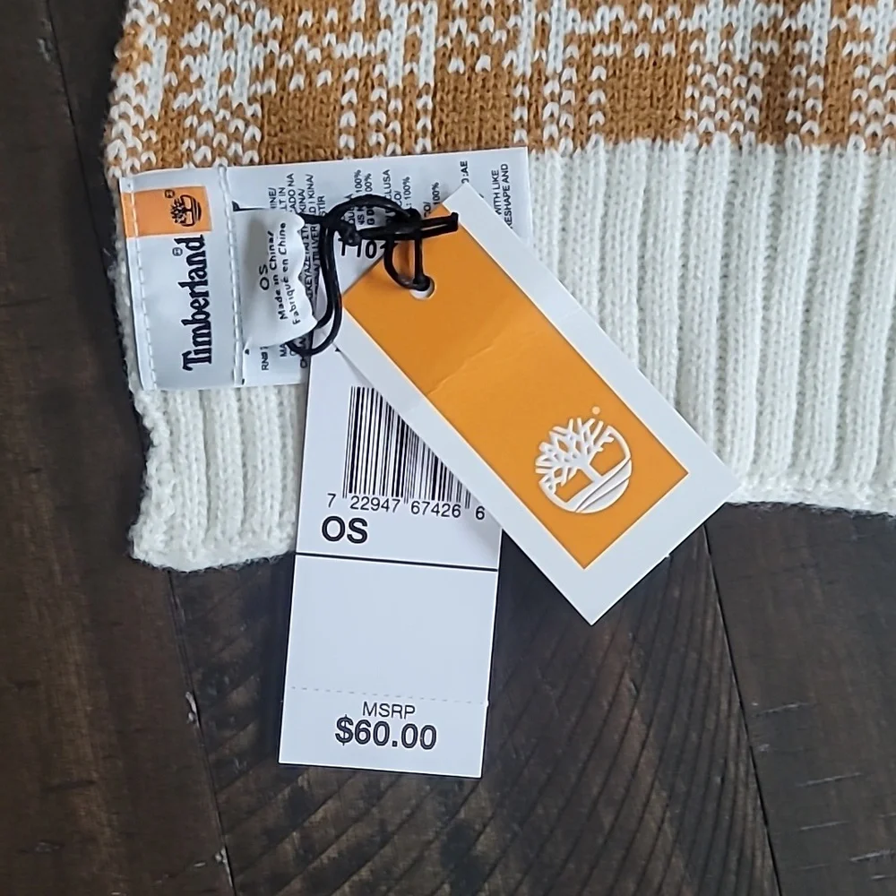 NWT Timberland Unisex Plaid Knit Scarf Acrylic Camel Cream 10